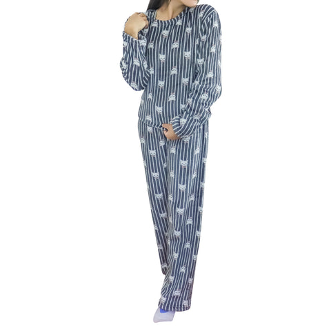 Conjunto de Pijama Polar color Gris con Rayas para Dama