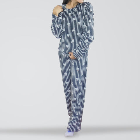 Conjunto de Pijama Polar color Gris con Rayas para Dama