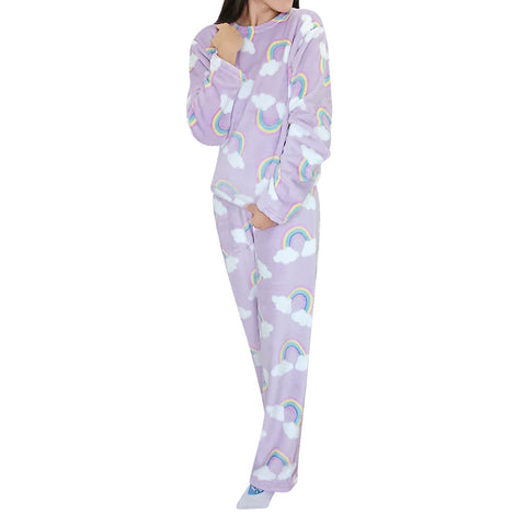 Pijama Polar con Estampado de Arcoíris para Mujer