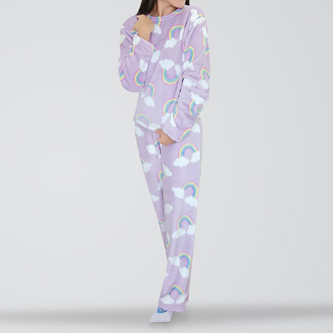 Pijama Polar con Estampado de Arcoíris para Mujer