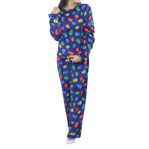 Conjunto de Pijama Polar con Estampado de Bloques para Dama