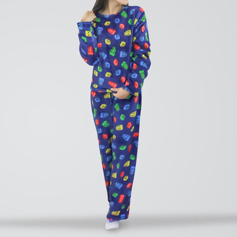 Conjunto de Pijama Polar con Estampado de Bloques para Dama