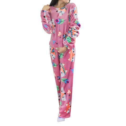 Conjunto de Pijama Polar con Estampado de Zorros para Dama