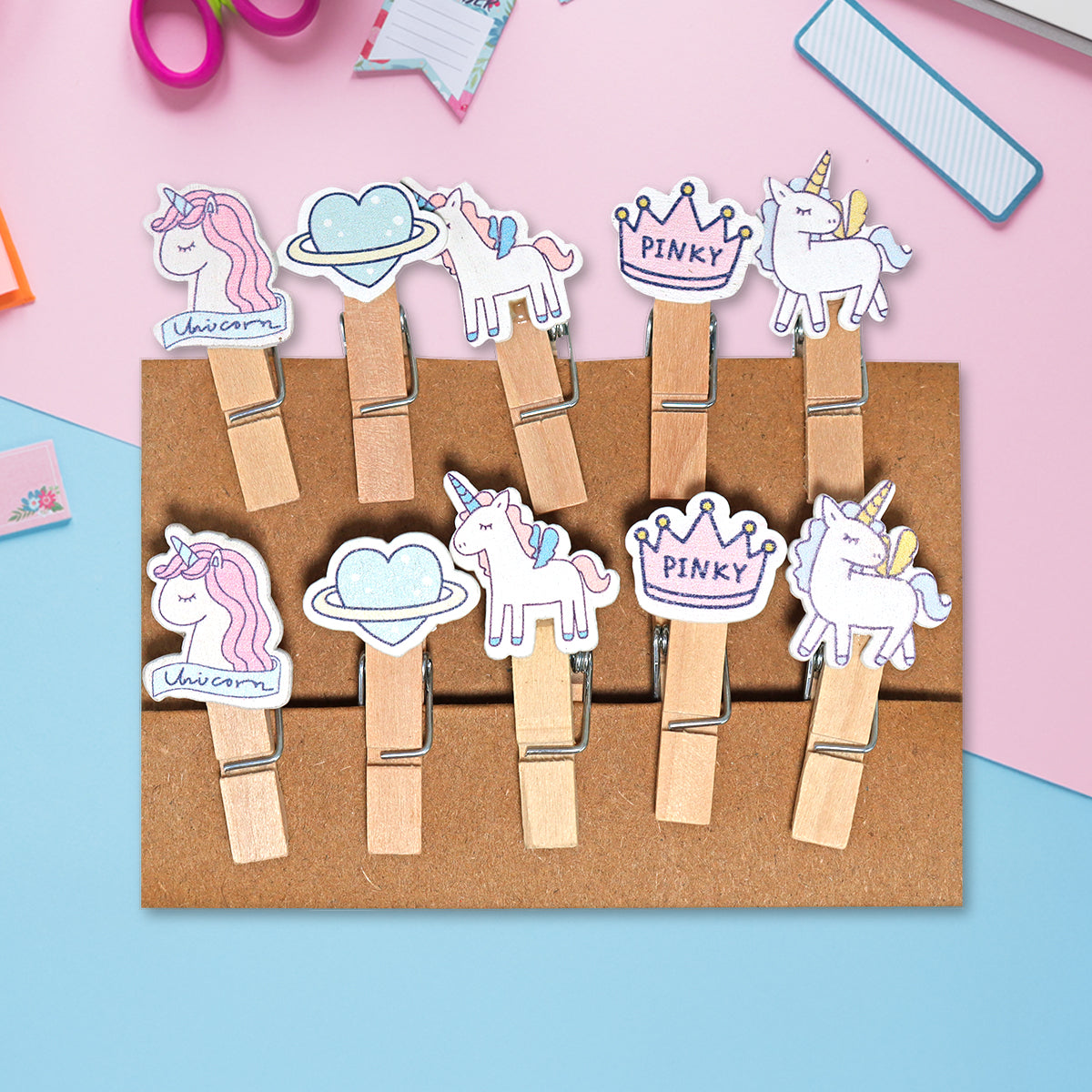 Clips de Madera Decorados de Unicornio