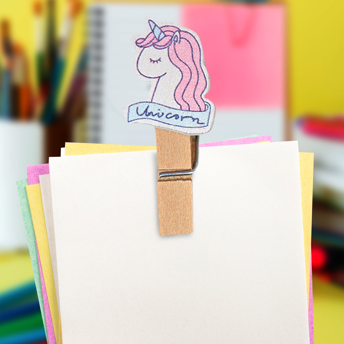 Clips de Madera Decorados de Unicornio