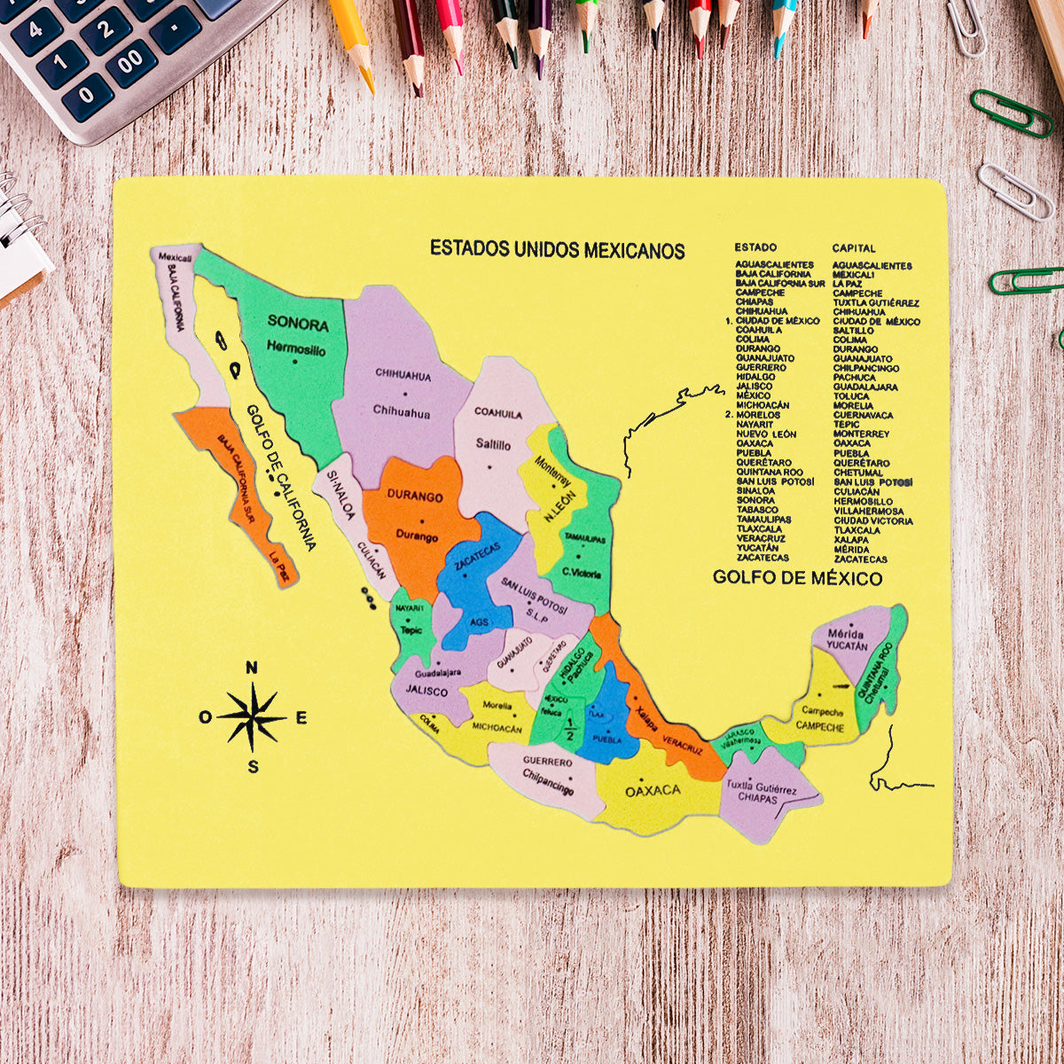 Mapa Didáctico de Foamy de los Estados Unidos Mexicanos, color Amarillo