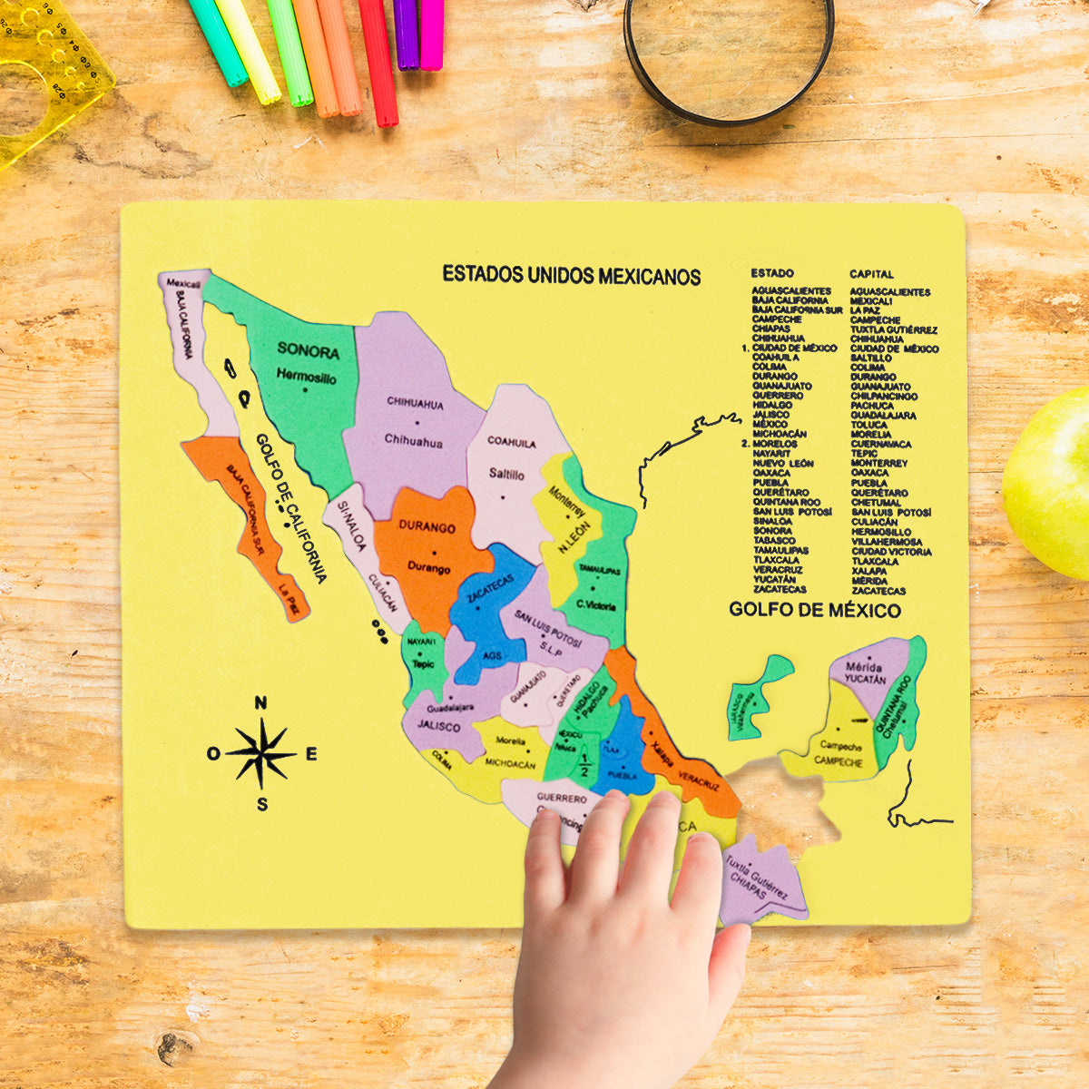 Mapa Didáctico de Foamy de los Estados Unidos Mexicanos, color Amarillo