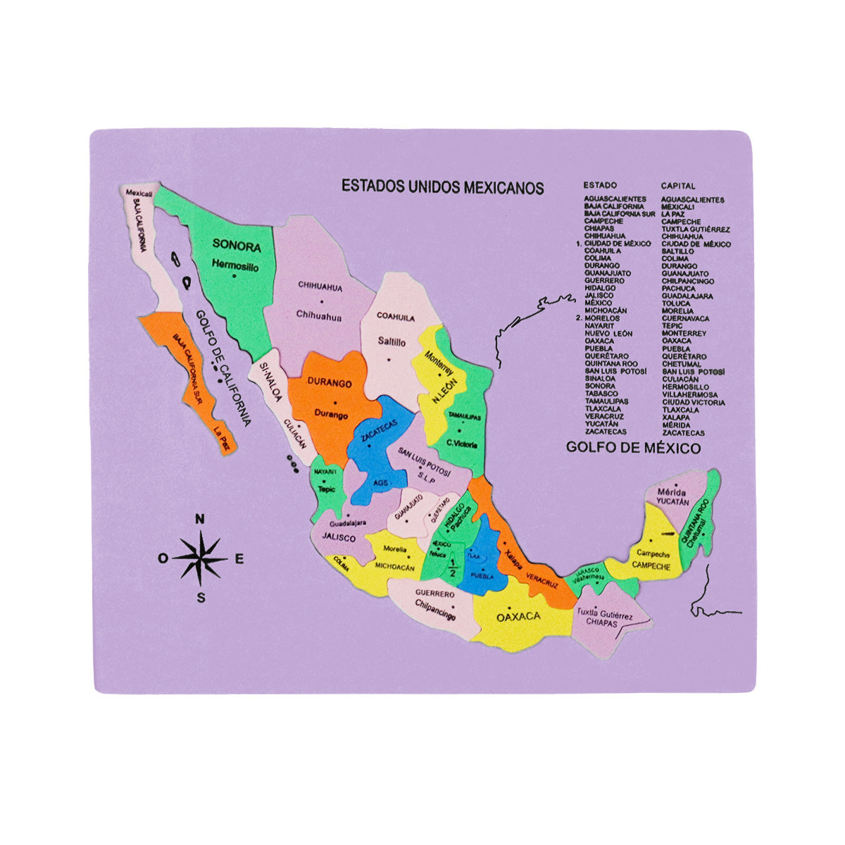 Mapa Didáctico de Foamy de los Estados Unidos Mexicanos, color Lila