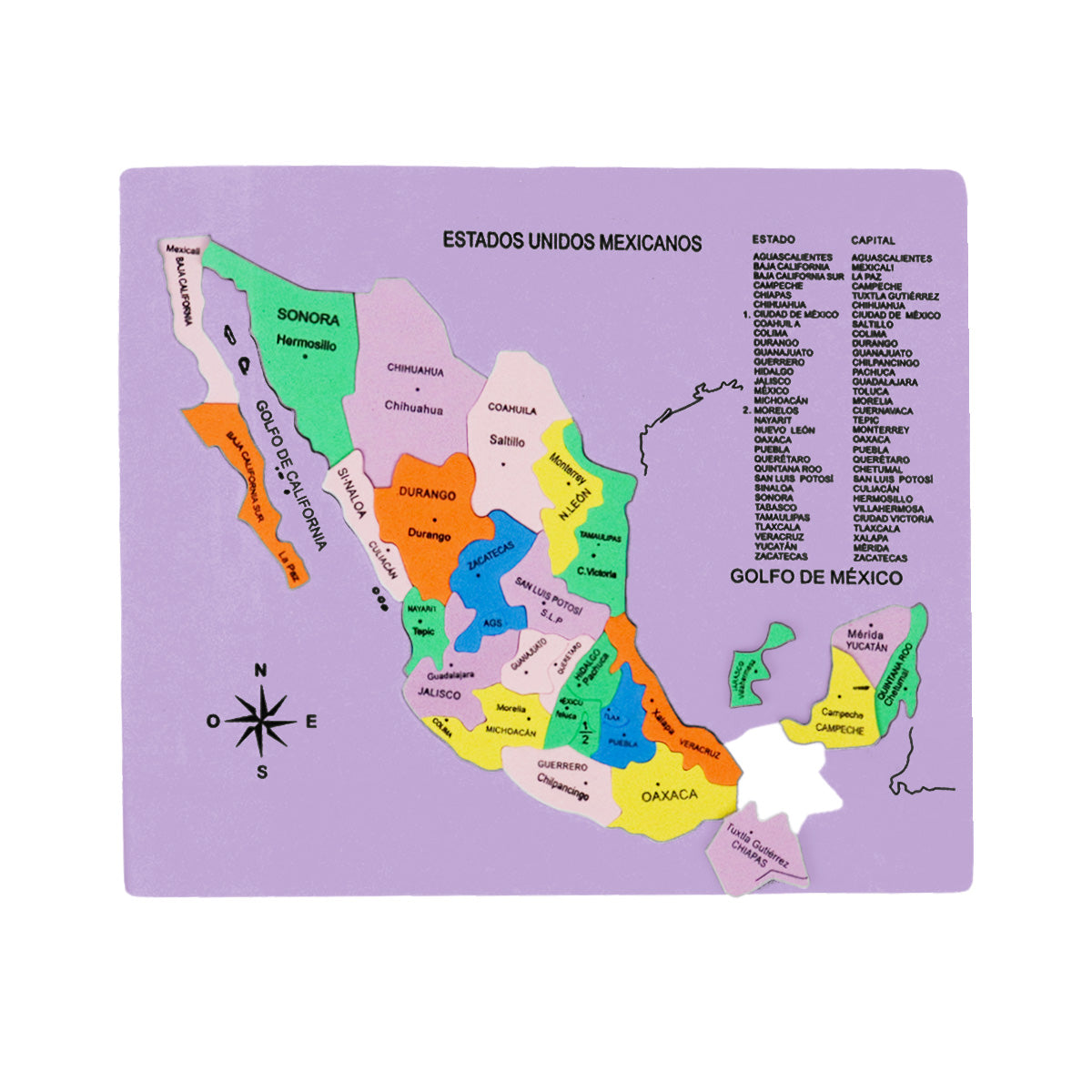 Mapa Didáctico de Foamy de los Estados Unidos Mexicanos, color Lila