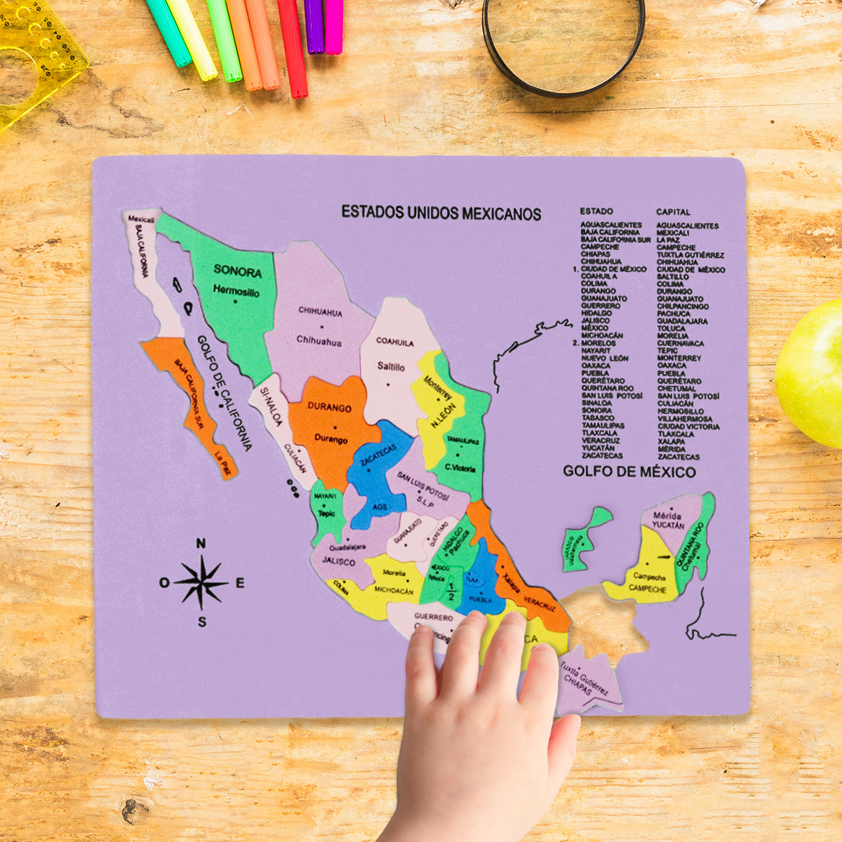 Mapa Didáctico de Foamy de los Estados Unidos Mexicanos, color Lila