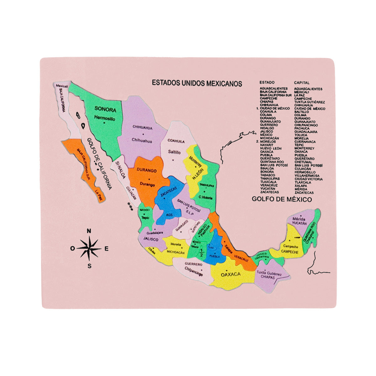 Mapa Didáctico de Foamy de los Estados Unidos Mexicanos, color Rosa