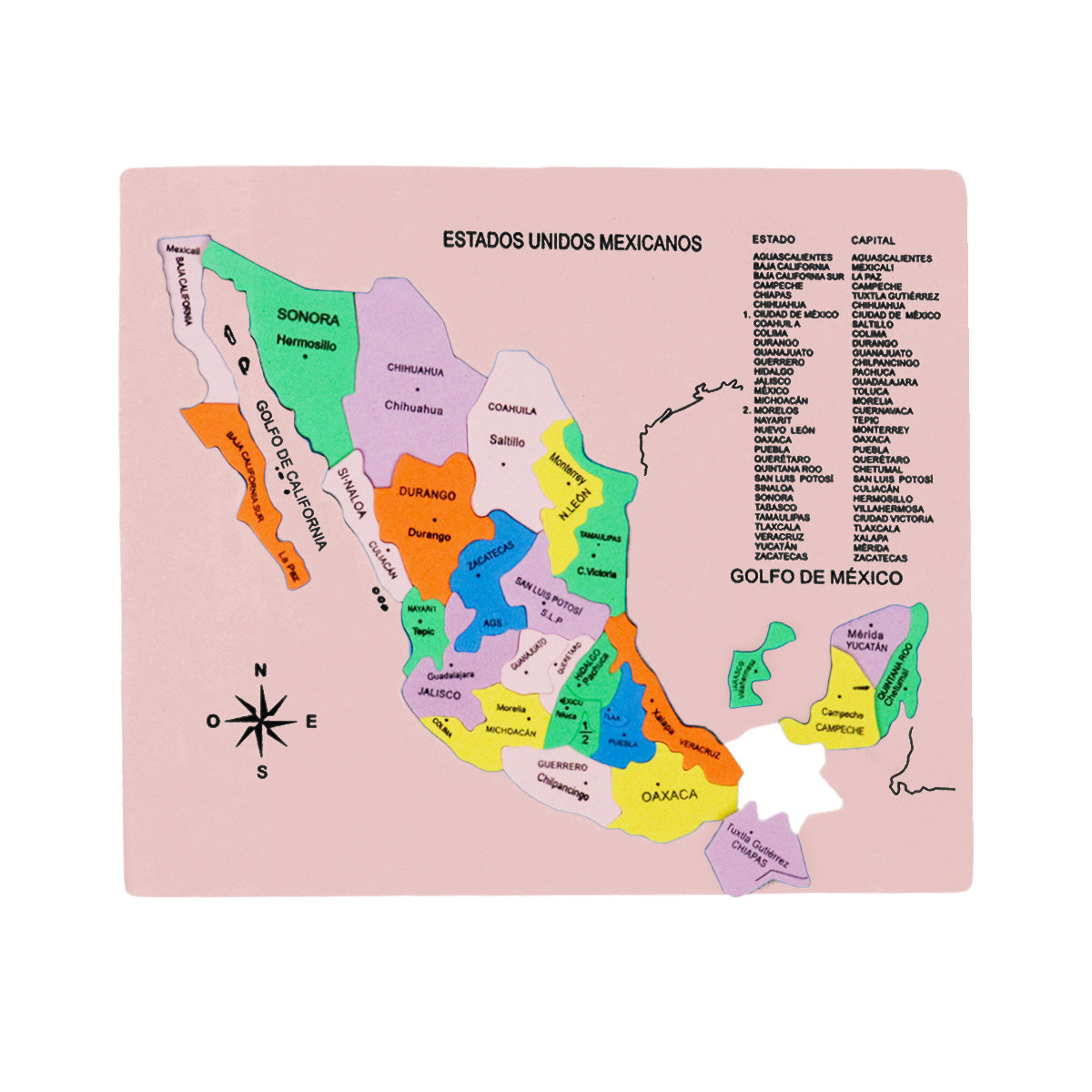 Mapa Didáctico de Foamy de los Estados Unidos Mexicanos, color Rosa