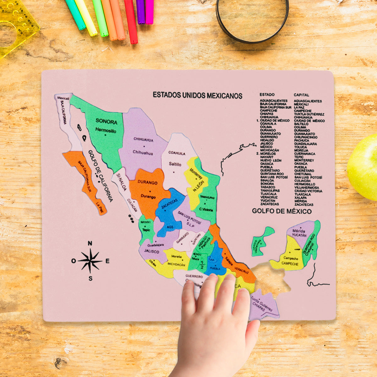 Mapa Didáctico de Foamy de los Estados Unidos Mexicanos, color Rosa