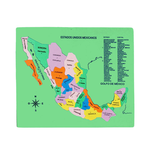 Mapa Didáctico de Foamy de los Estados Unidos Mexicanos, color Verde