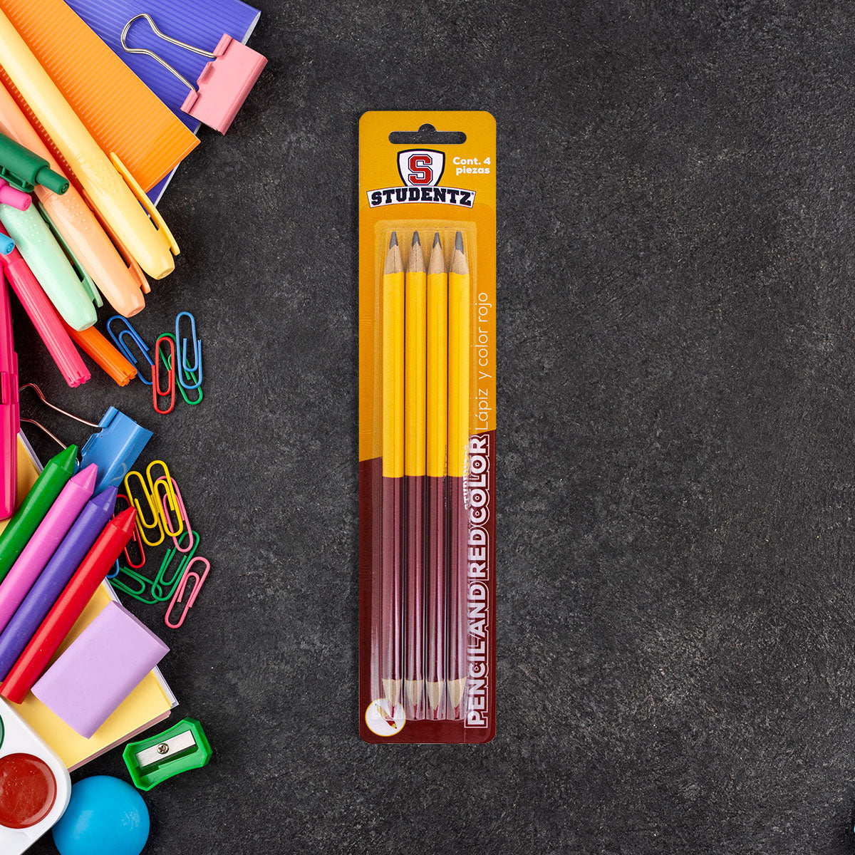 Paquete Lápices Bicolor Rojo con Lápiz 4 pz.