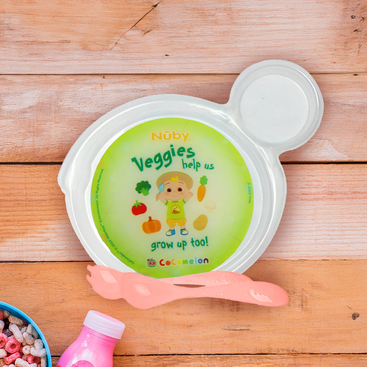 Set de Plato Transparente y Cubiertos Naranjas para Bebé de Cocomelon, Nuby
