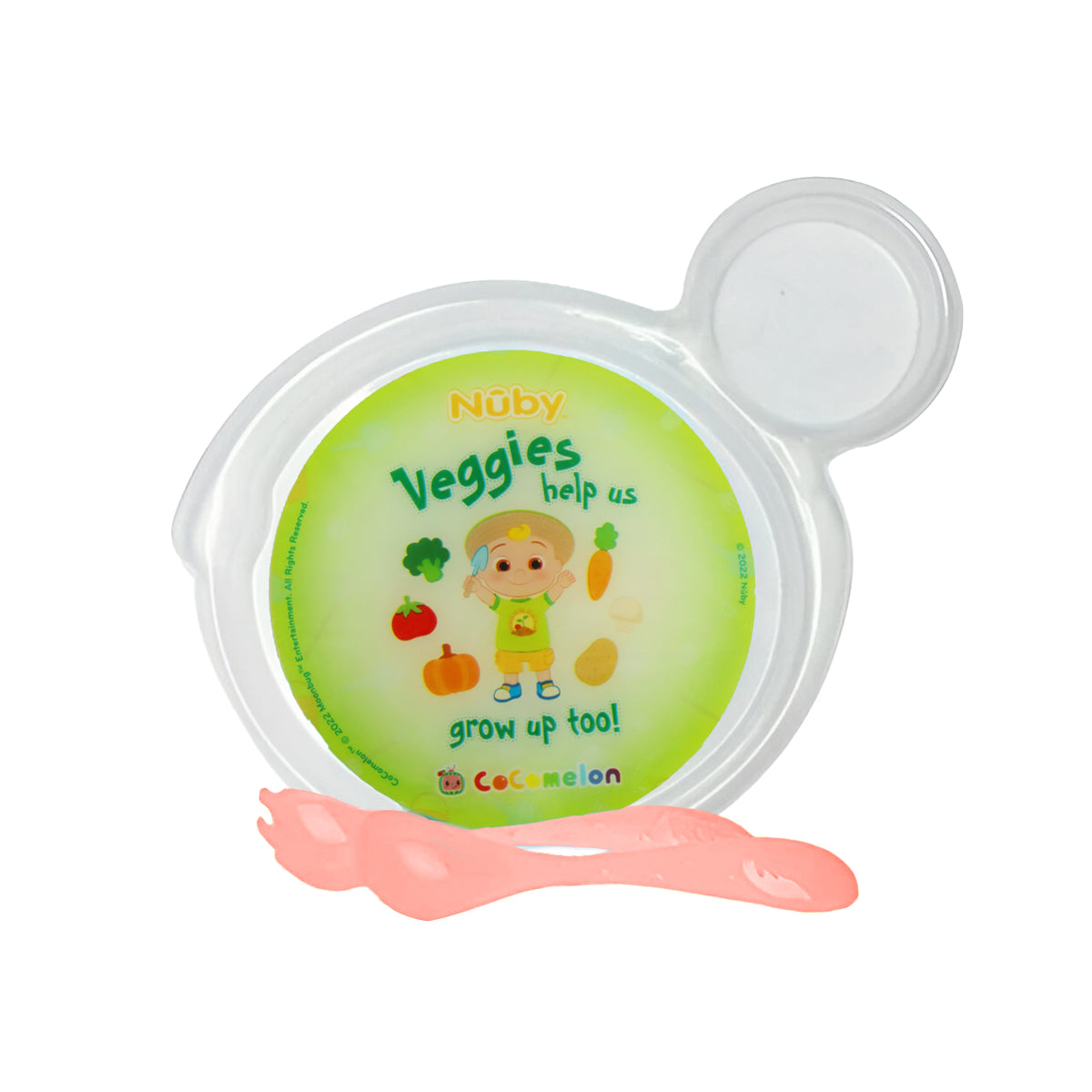 Set de Plato Transparente y Cubiertos Naranjas para Bebé de Cocomelon, Nuby