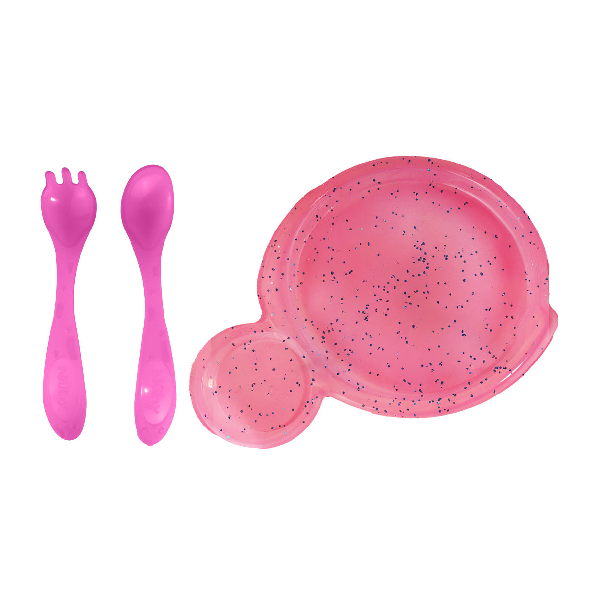 Set de Plato y Cubiertos para Bebé, Glitter, Color Rosa, Nuby