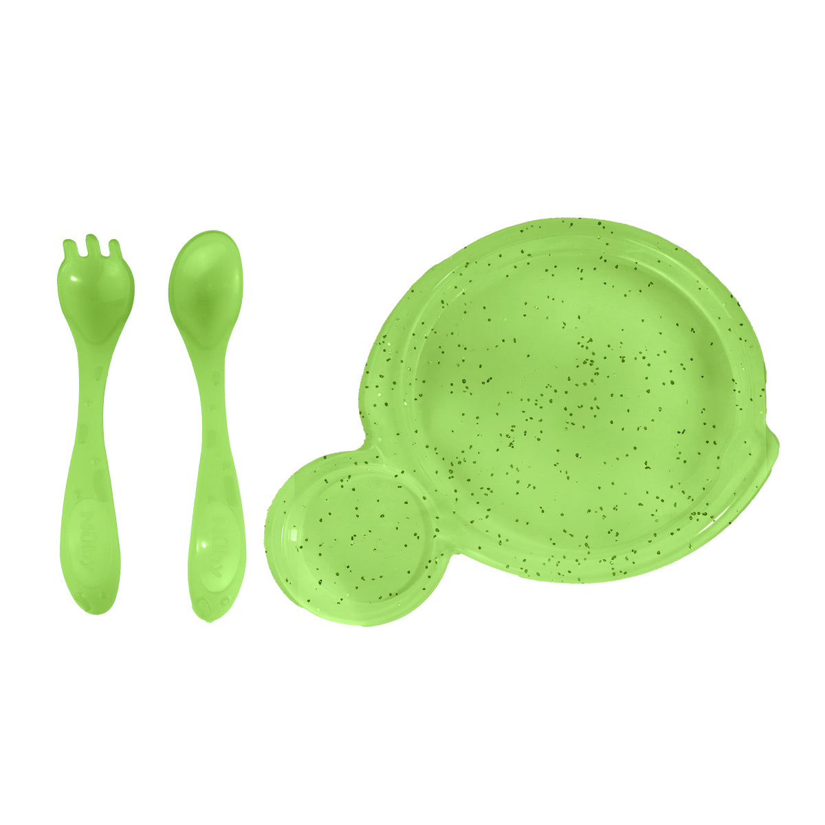 Set de Plato y Cubiertos para Bebé, Glitter Verde, Nuby