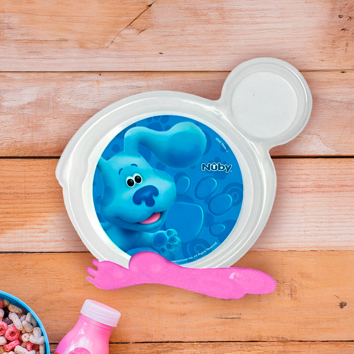Set de Plato Transparente y Cubiertos Fiusha para Bebé, Las Pistas de Blue, Nuby