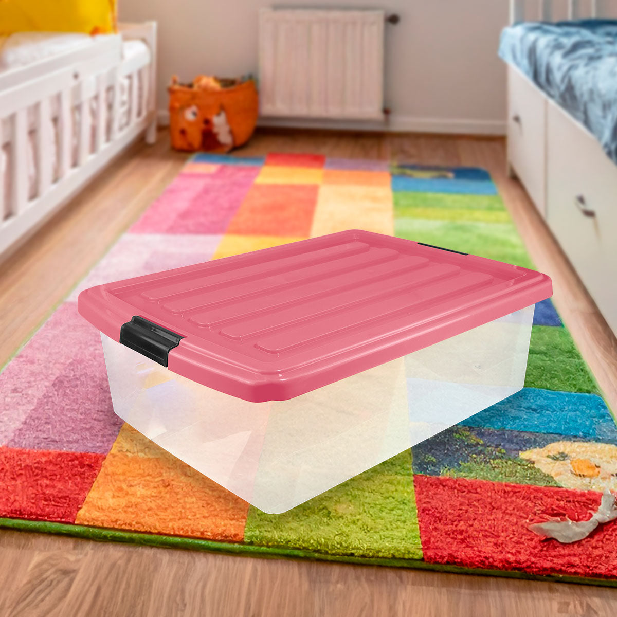 Caja Multiusos de Plástico con Tapa, Color Rosa, 32 L
