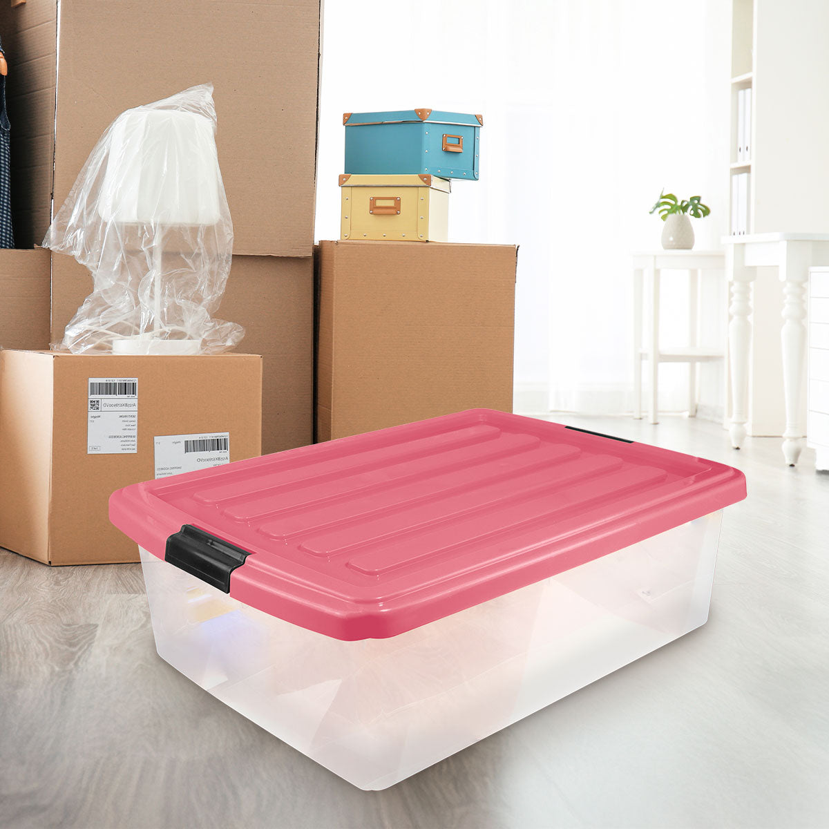 Caja Multiusos de Plástico con Tapa, Color Rosa, 32 L