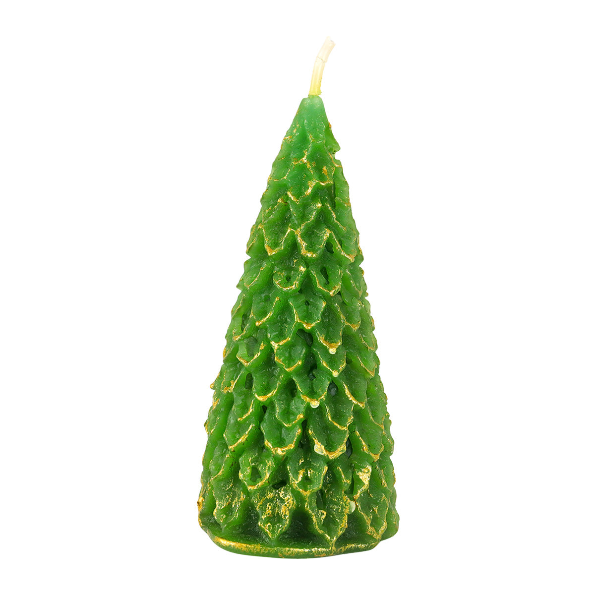 Vela en Forma de Pino con Detalles Dorados