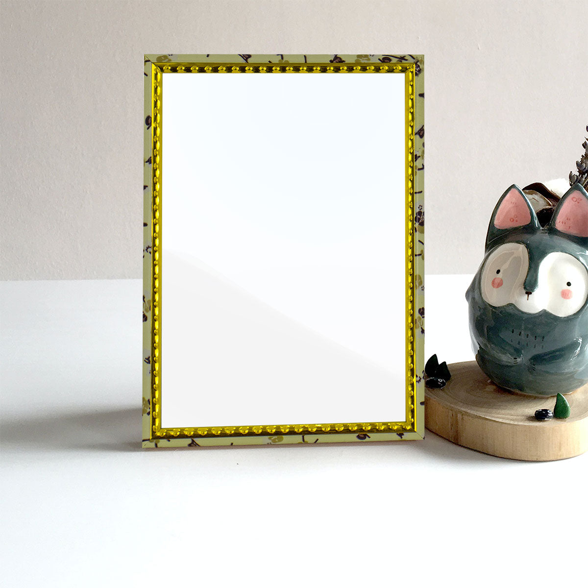 Espejo con Marco Tipo Mármol Beige 15x11cm