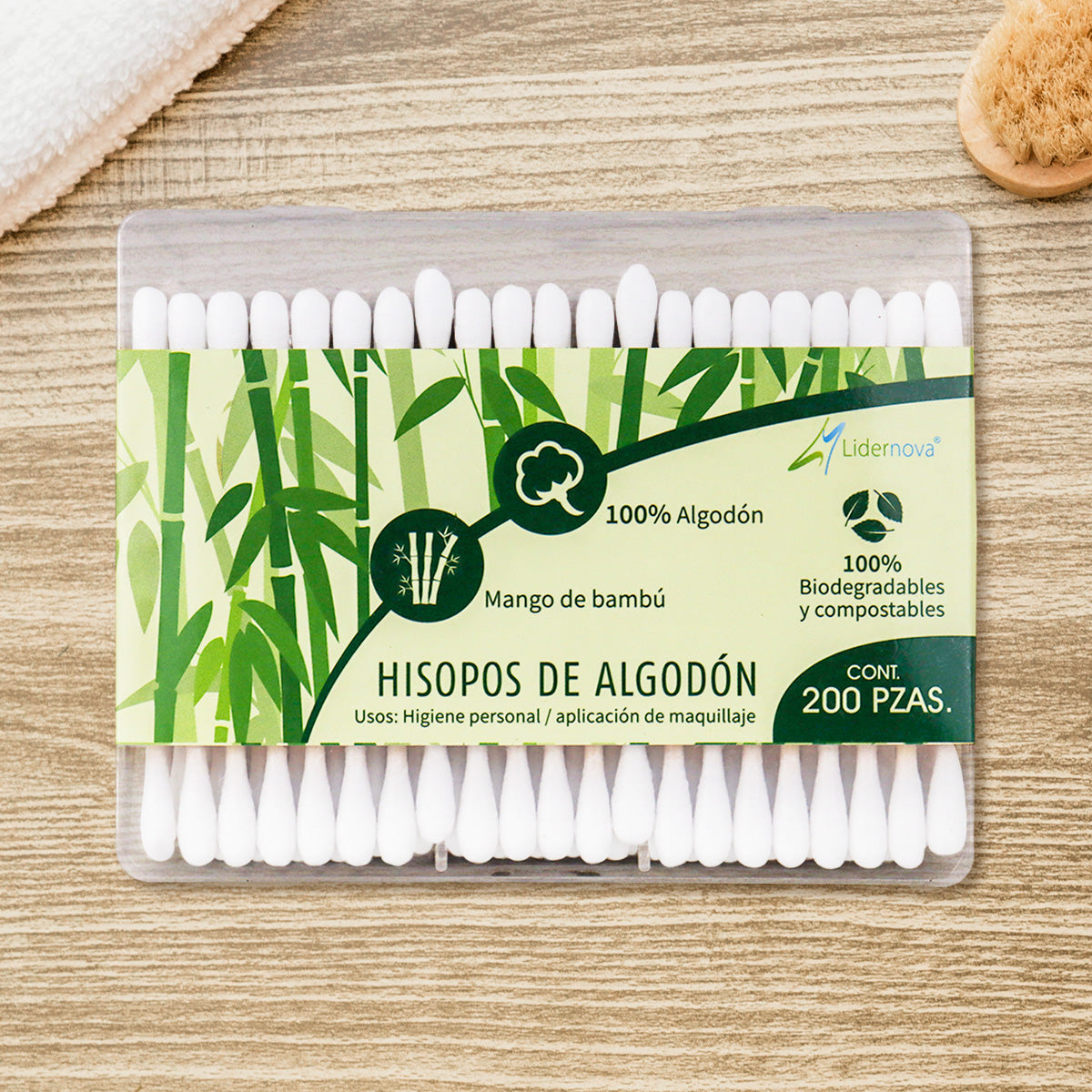 Hisopos de Algodón con Mango de Bambú, Lidernova