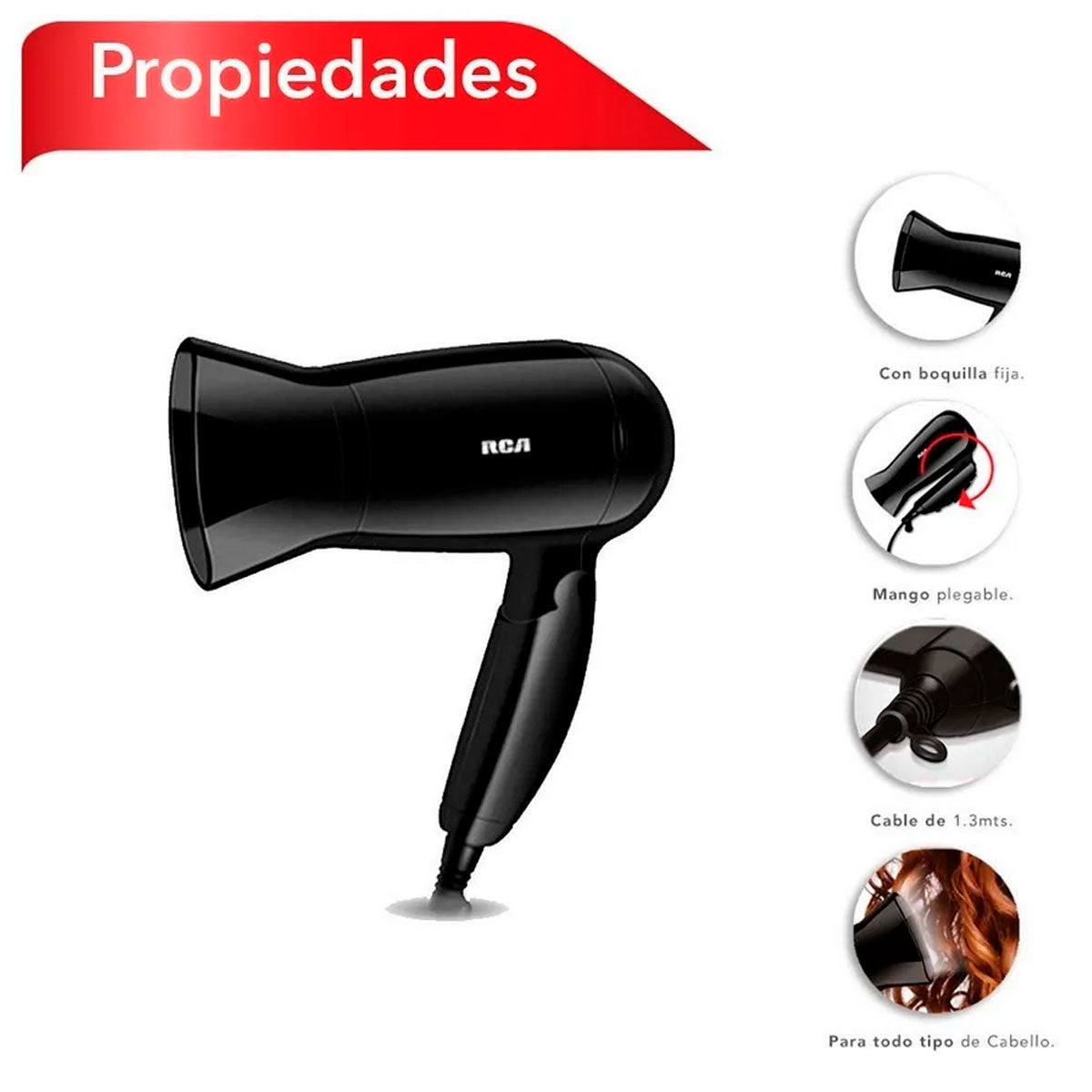 Secadora de Cabello Portátil RCA Mango Plegable