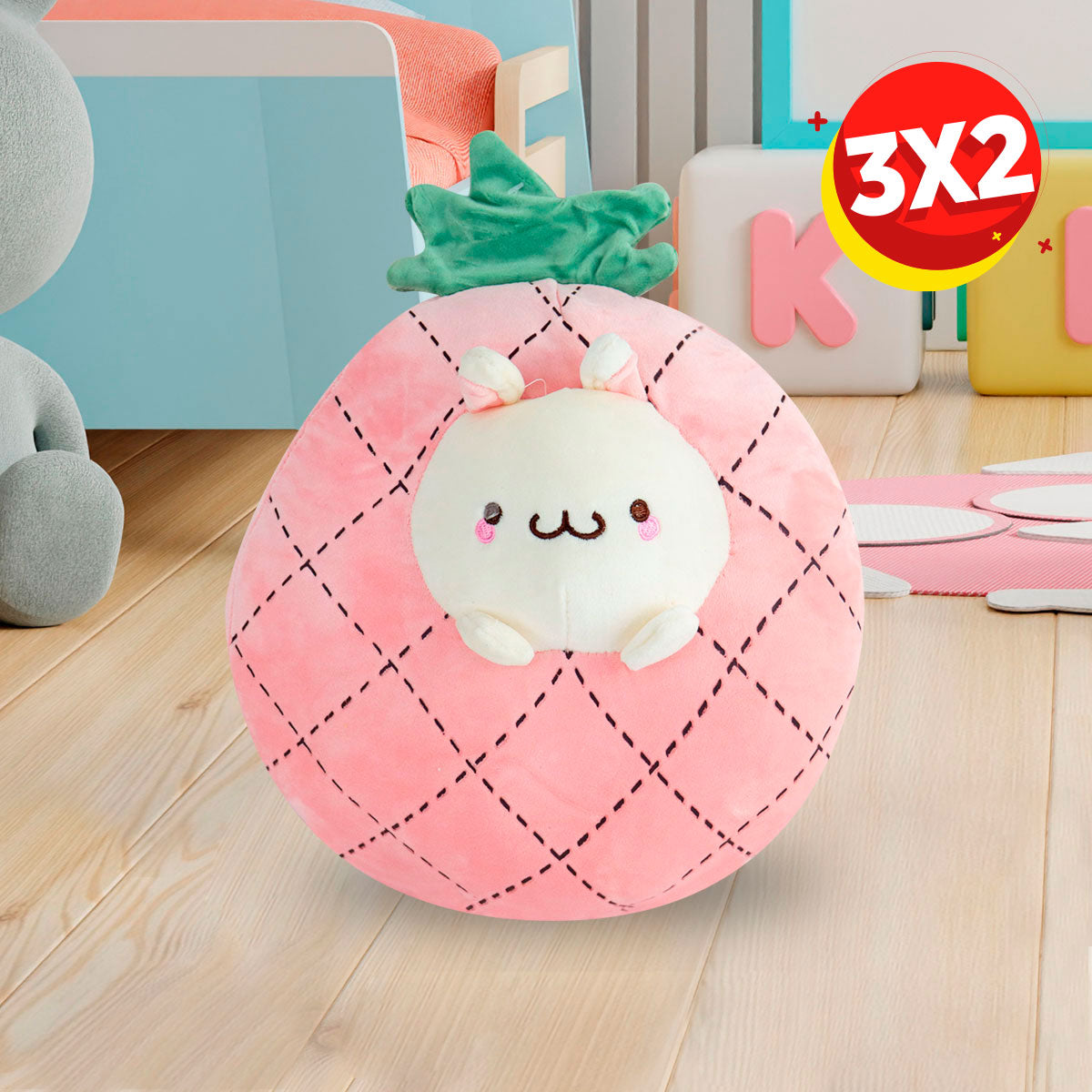 3X2 Piña de Peluche con Conejo Rosa