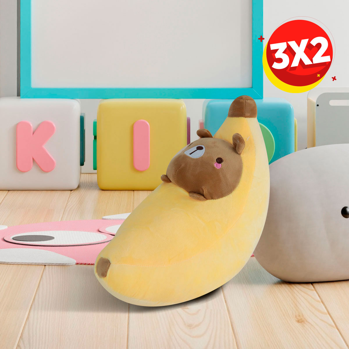 3X2 Plátano de Peluche con Osito