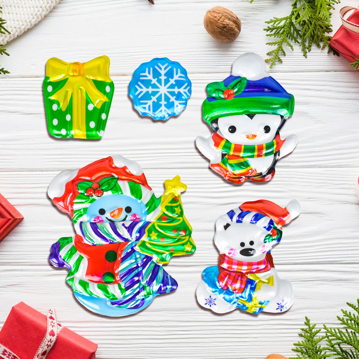 Stickers Puffy con Diseño Navideño, Pingüino