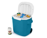 HIELERA COLEMAN DE 28QT MOD. 71129/71126 AZUL CON ASA Y LLANTAS**