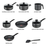BATERIA FAMILY COOK T-FAL 13 PZAS GRIS**