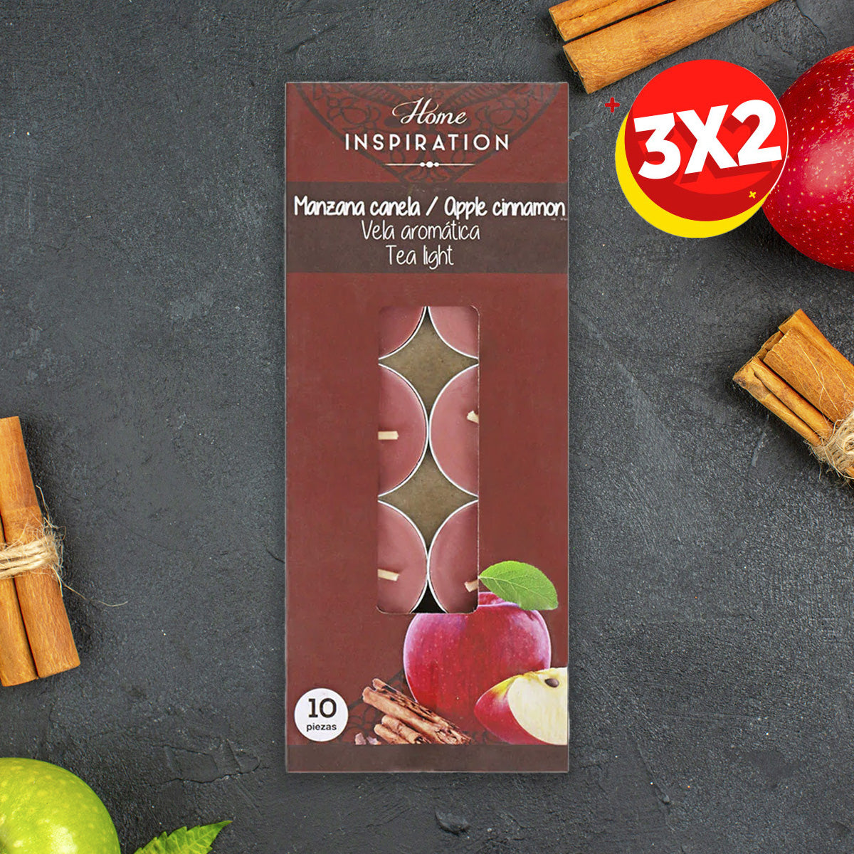 3X2 Velas Aromáticas Tea Light Manzana Canela