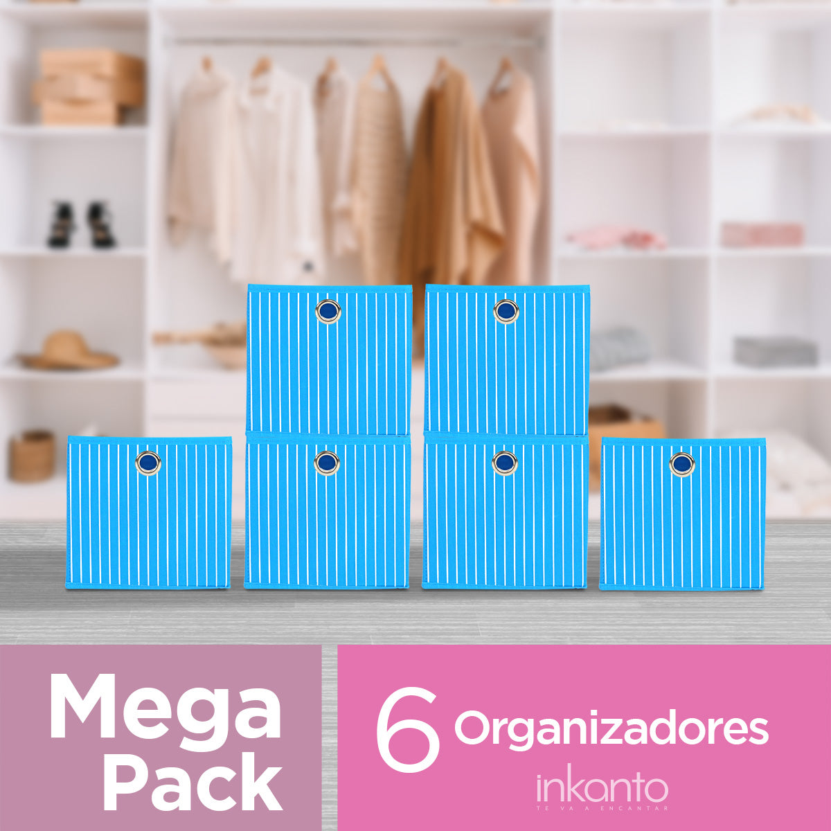 Mega Pack de 6 Cajas Organizadoras Multiusos Non Woven color Azul