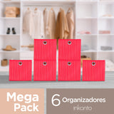 Mega Pack de 6 Cajas Cuadradas para Almacenamiento, Organizador Non Woven Rojo