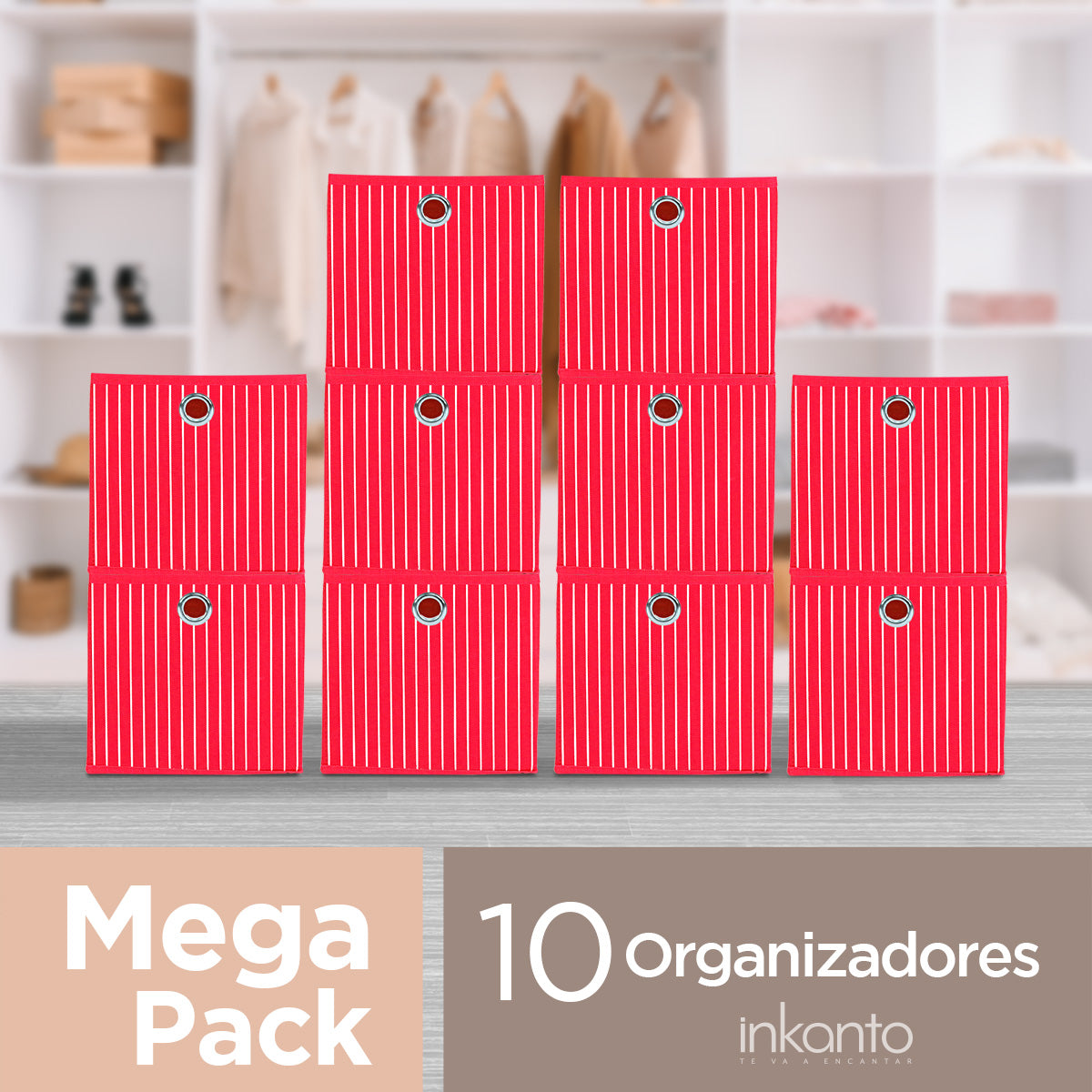 Mega Pack de 10 Cajas Cuadradas para Almacenamiento, Organizador Non Woven Rojo