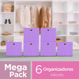 Mega Pack de 6 Cajas Cuadradas color Morado para Almacenamiento, Organizador Non Woven