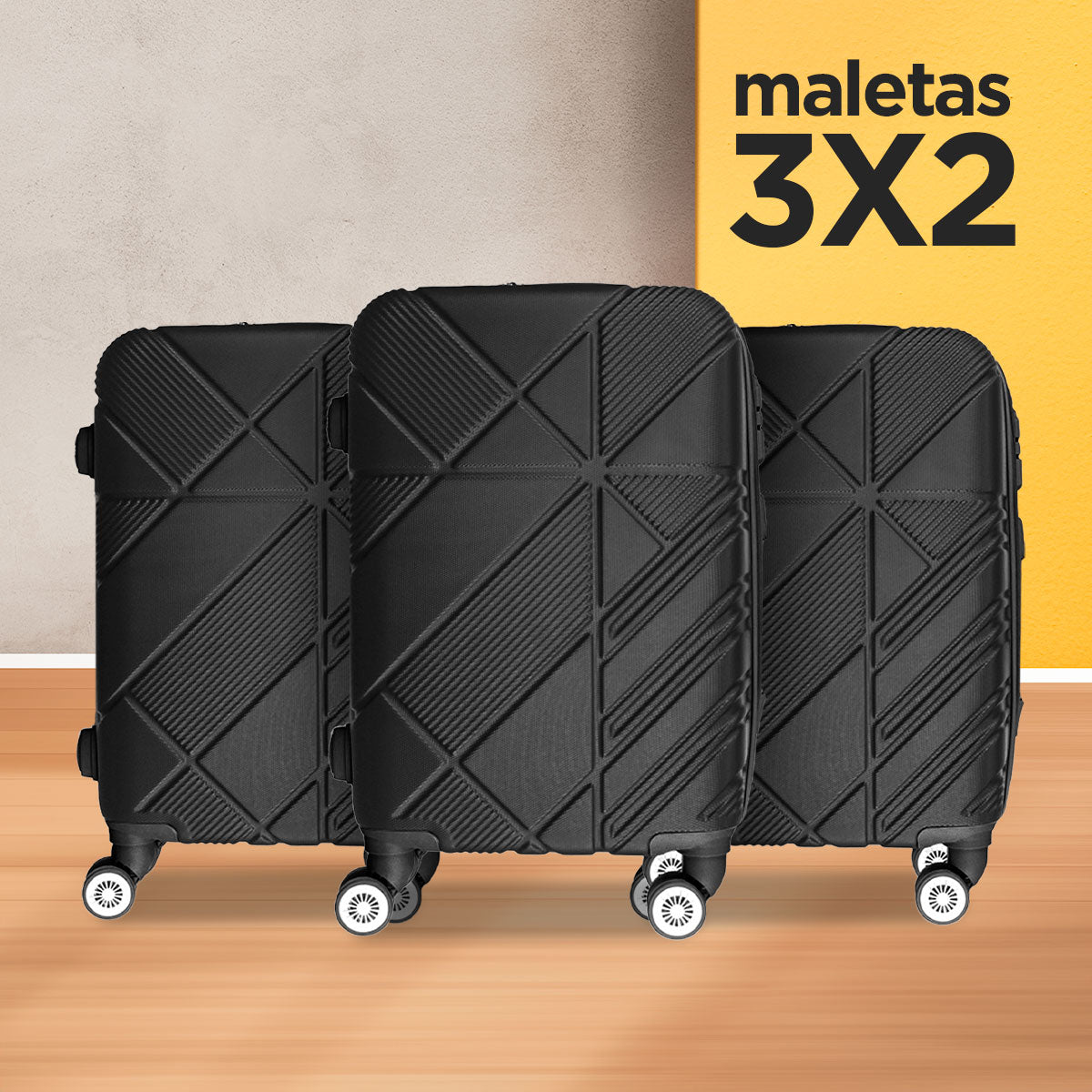 Set de Maletas de Viaje Black: ¡Llévate 3 y paga 2!, 37x23x55cm