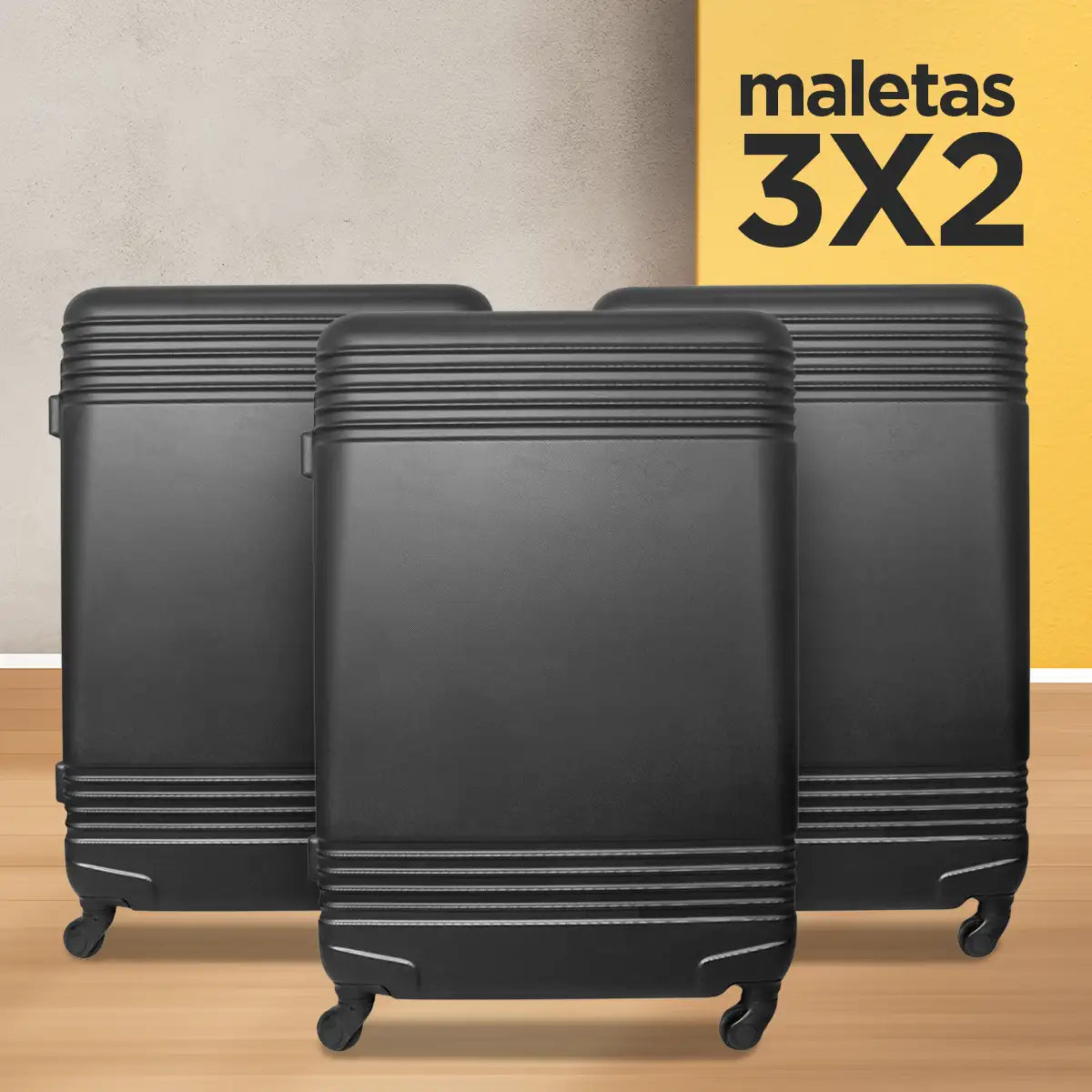 Set de Maletas de Viaje Voyager, color Negro: ¡Llévate 3 y paga 2!, 49x29x75cm