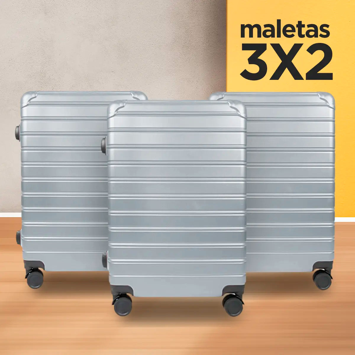 3x2 Maleta de Viaje Líneas, color Plata 43x26x65cm