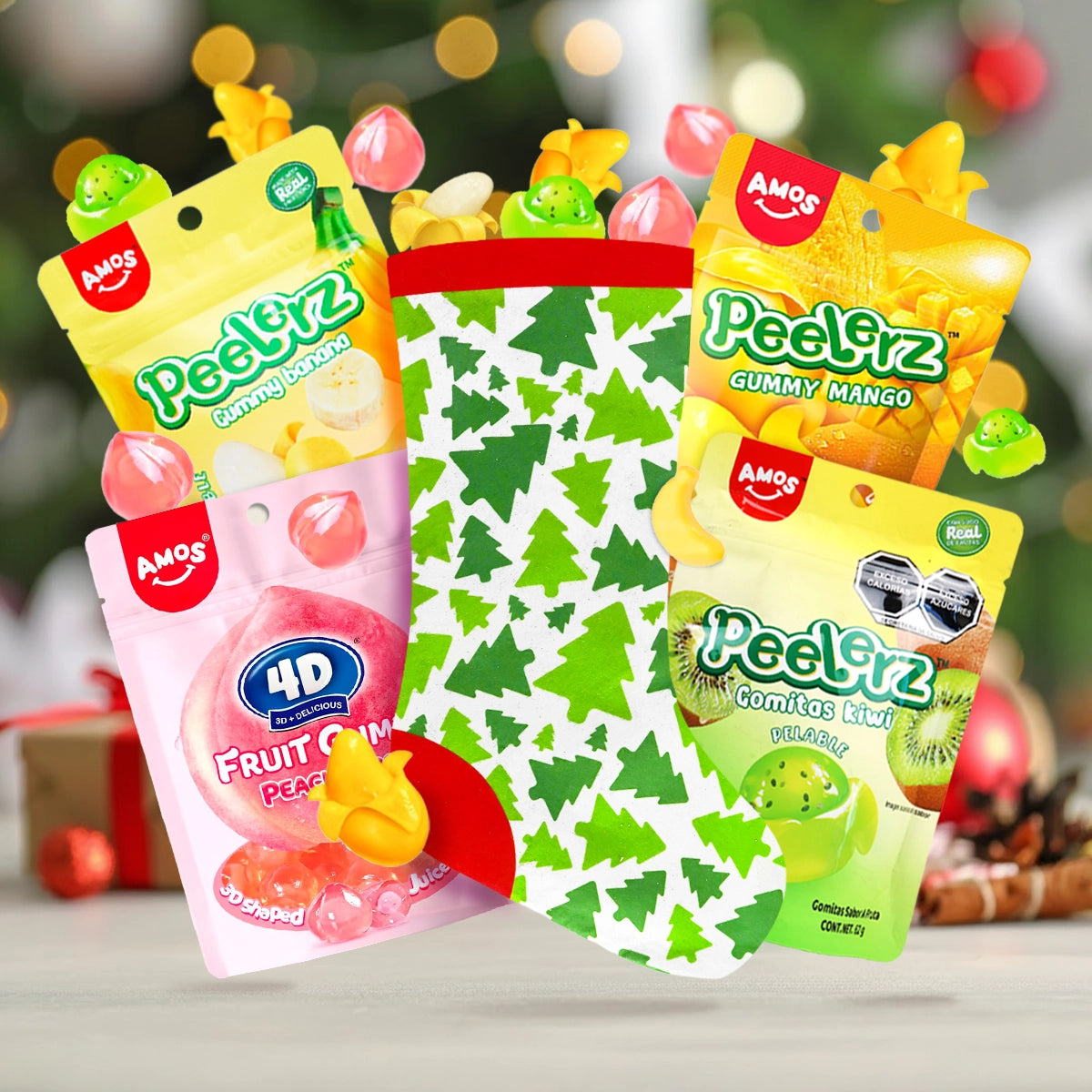 Kit Navideño, Bota Diseño Pinos + Gomitas Pelables