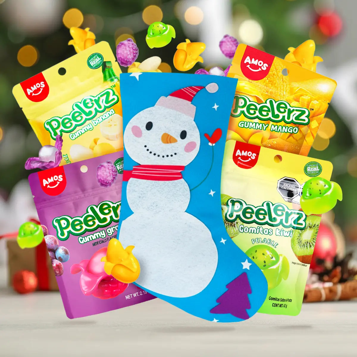 Kit Navideño, Bota Navideña Color Azul + Gomitas Pelables