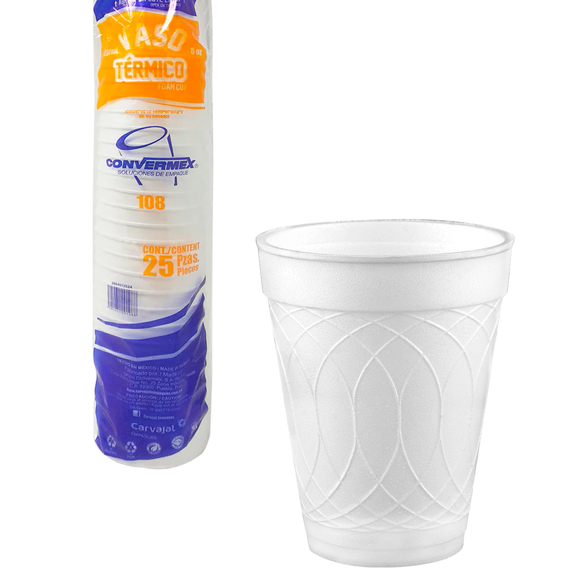 Paquete de 25 Vasos Térmicos, Convermex 137ml