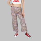 Pantalón Casual color Lila con Estampado de Flores Beige para Dama