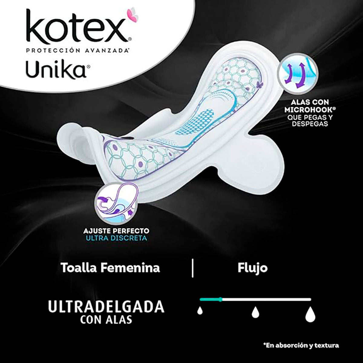 Kotex Unika, Toallas Femeninas Nocturnas con Alas