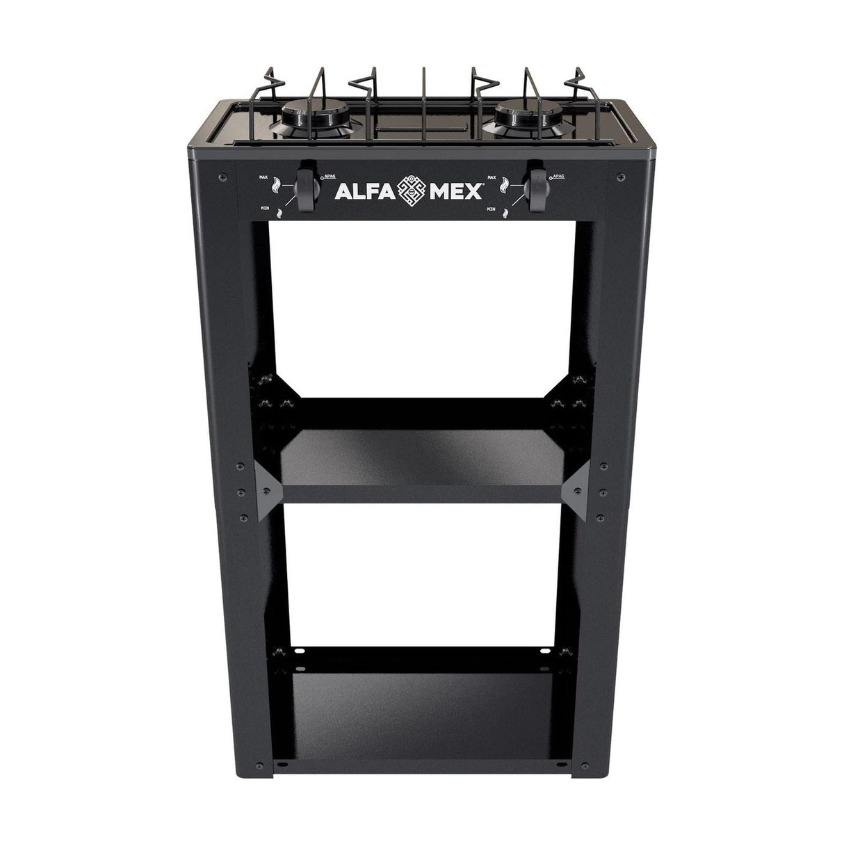 Parrilla de Gas con Estante Alfamex 2 Quemadores Negra 703