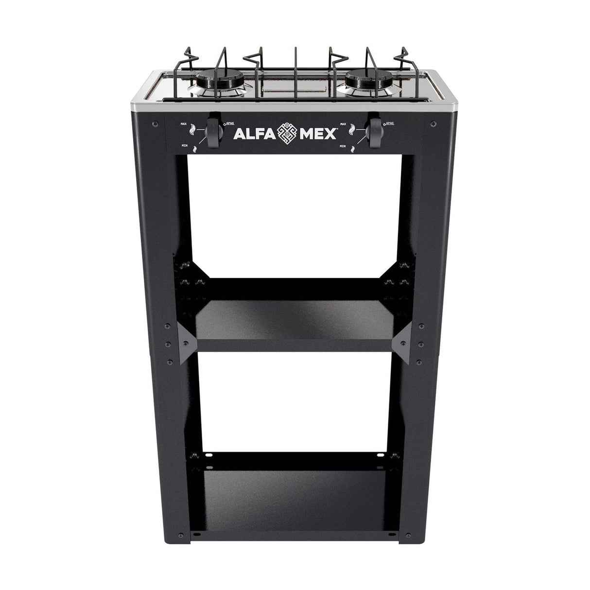 Parrilla de Gas con Estante Alfamex 2 Quemadores Negra 704